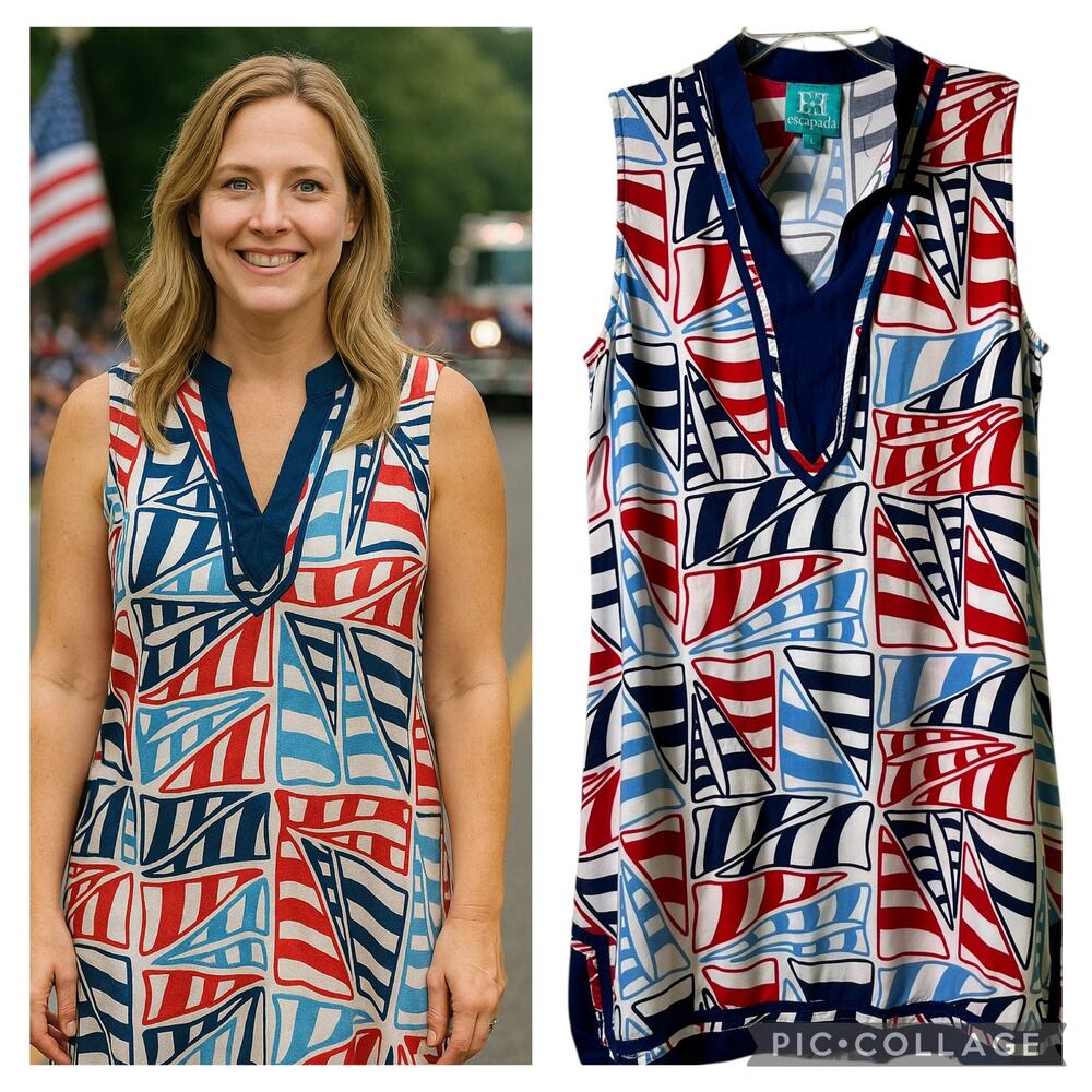 Escapada Sleeveless Summer Shift Dress House‎ Dress Resort Patriotic L (2834)